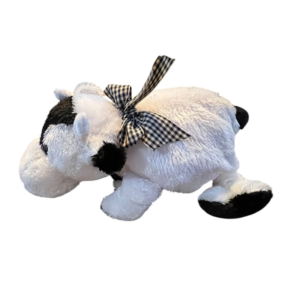Dan Dee Plush Cow Toy White Black Gingham Bow Spotted Stuffed Animal - Small
